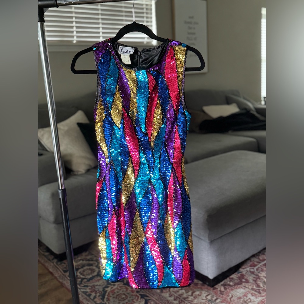 1980s Sequin Harlequin Party Dress